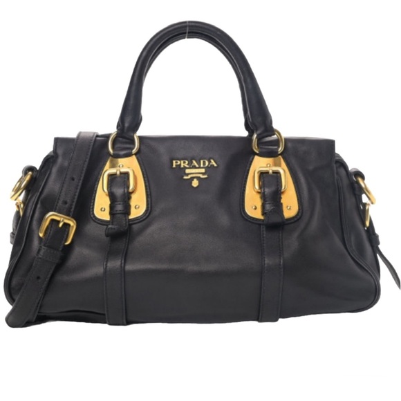 SOLD!!PRADA Black Calfskin Bauletto Handbag Medium Black with Lock, COA Dustbag - Picture 3 of 17